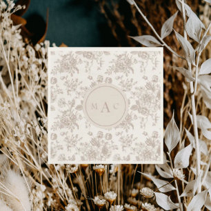 Serviette En Papier Cream Chinoiserie Monogram Mariage Cocktail