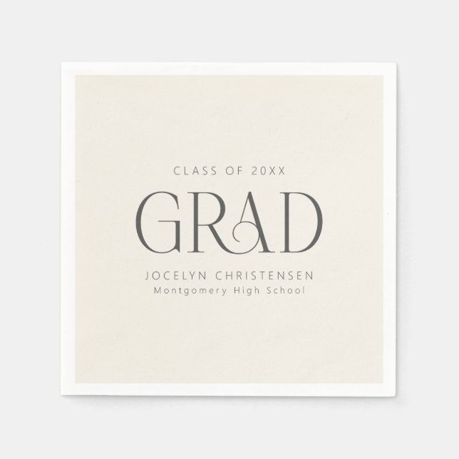 Serviette En Papier Cream Gray Personalized Minimalist Grad Party (Devant)