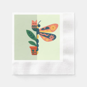 Serviette En Papier Création de libellule florale fantaisiste