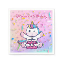 Créature magique Unicorn rose Anniversaire Napkin