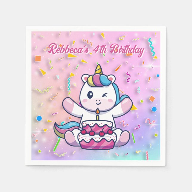 Serviette En Papier Créature magique Unicorn rose Anniversaire Napkin (Devant)