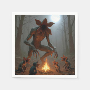 Serviette En Papier Créatures Démogorgon autour d'un feu de camp