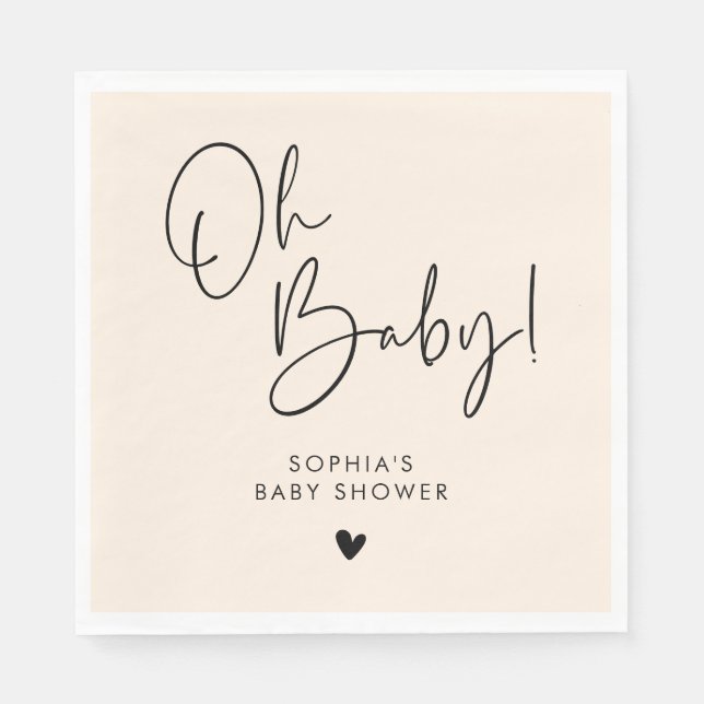 Serviette En Papier Crème beige Oh Baby Baby shower Boho moderne (Devant)