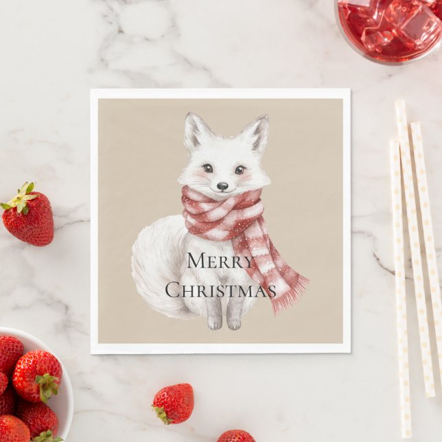 Serviette En Papier Crème de Noël Rouge Blanc Peppermenthe Fox (En situation)