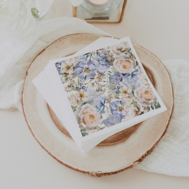 Serviette En Papier Crème floral bleu poussiéreux (Créateur téléchargé)