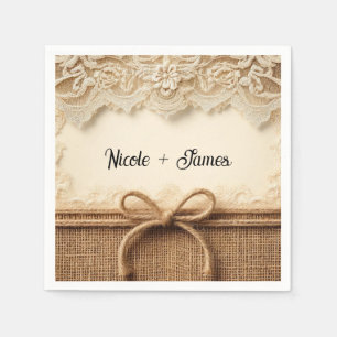 Serviette En Papier Crème Floral Dentelle Burlap Mariage Rustique Vint