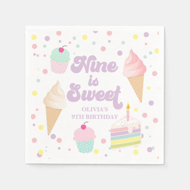 Serviette En Papier Crème glacée et gâteau Neuf est doux 9e anniversai (Devant)