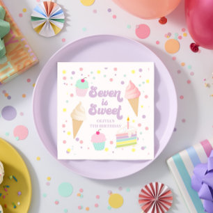 Serviette En Papier Crème glacée et gâteau Sept est doux 7e anniversai