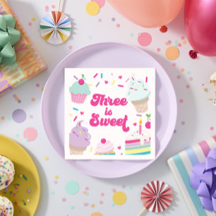 Serviette En Papier Crème glacée et gâteau Trois est doux 3e anniversa