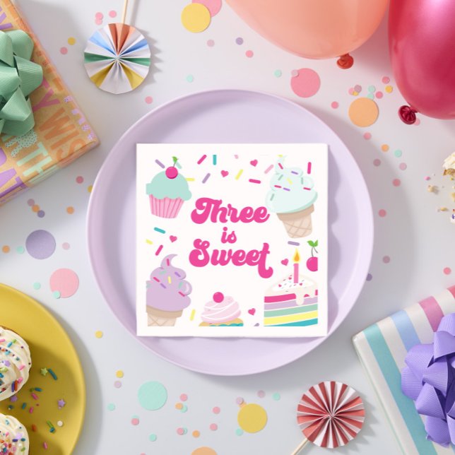 Serviette En Papier Crème glacée et gâteau Trois est doux 3e anniversa (Créateur téléchargé)