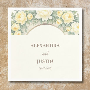 Serviette En Papier Crème Jaune Floral Italien Mariage Arc