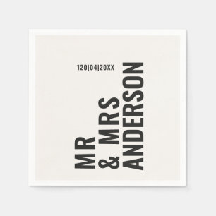 Serviette En Papier crème moderne noir minimum gras simple mariage