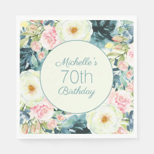 Serviette En Papier Crème rose vintage 70e anniversaire Turquoise