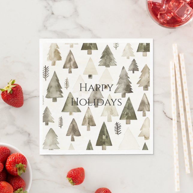 Serviette En Papier Crème verte de pin arbres de Noël (En situation)