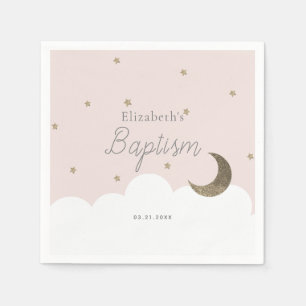 Serviette En Papier Crescent Lune & Étoiles Pink Girl Baptism serviett