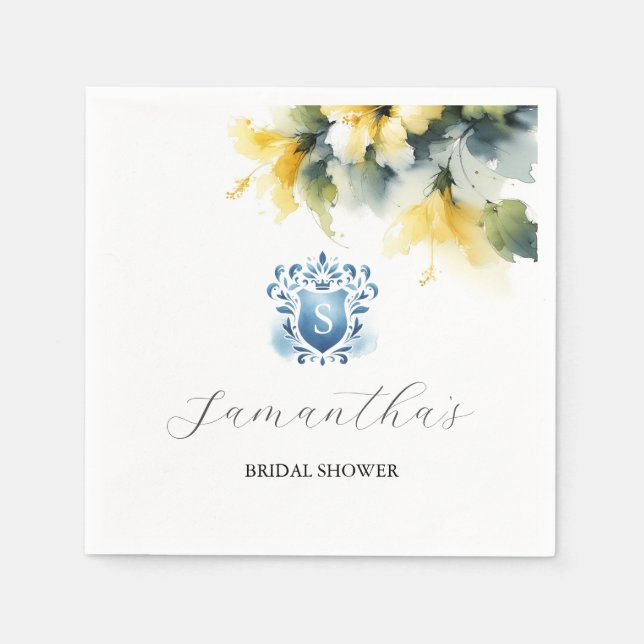 Serviette En Papier Crête florale bleue et jaune (Devant)