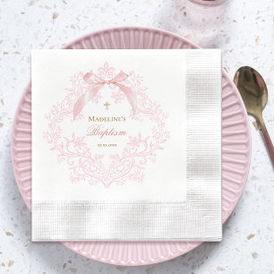 Serviette En Papier crête rose aquarelle petit arc   Baptême
