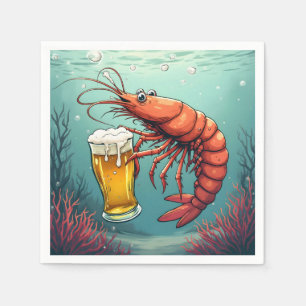 Serviette En Papier Crevette tenant un verre de bière