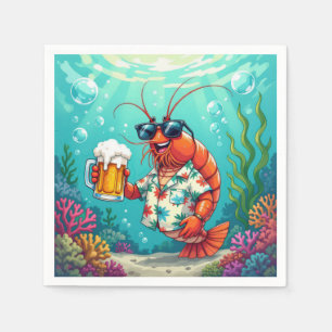 Serviette En Papier Crevettes chic et amusantes avec un verre de bière
