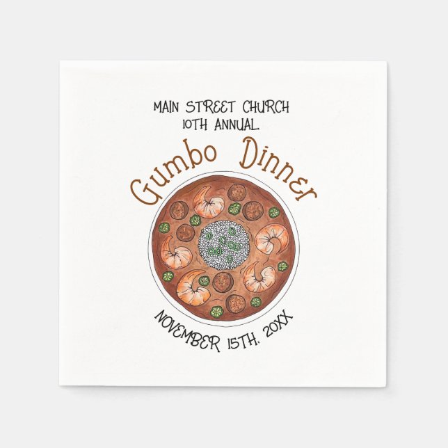 Serviette En Papier Crevettes Gumbo Stew Louisiana LA New Orleans Alim (Devant)