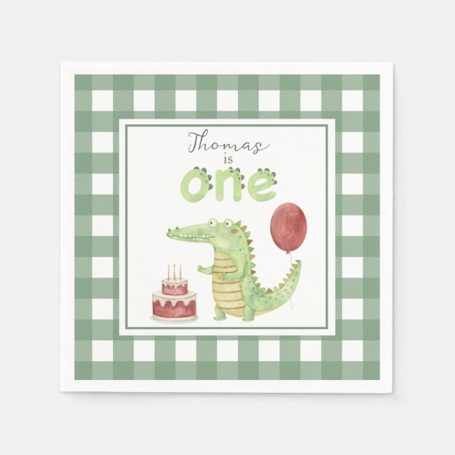 Serviette En Papier Crocodile d'aquarelle 1er anniversaire (Devant)