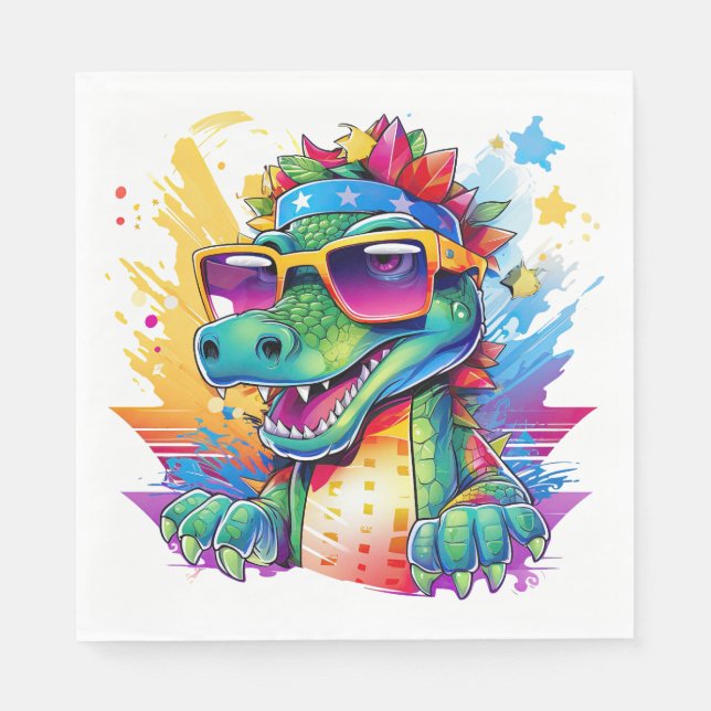 Serviette En Papier Crocodile rose et vert correspondant Anniversaire (Devant)