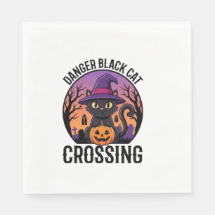 Serviette En Papier Croisement de chat noir Danger Halloween