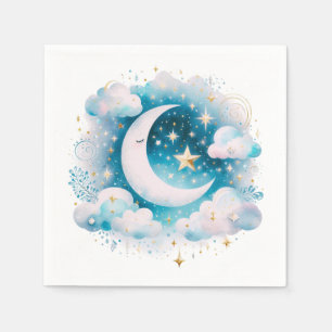 Serviette En Papier Croissant de Lune Céleste Bleu et Blanc Bohème Mod