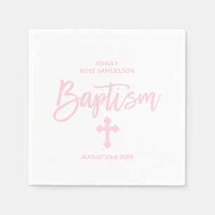 Serviette En Papier Croix blanche rose personnalisée FILLE BAPTISME