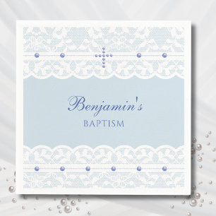 Serviette En Papier Croix Bleu Poussiéreux Baptême Chrétien