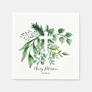 Serviette En Papier Croix botanique verte du printemps Première commun