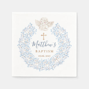 Serviette En Papier Croix d'Ange Floral Bleu Bébé