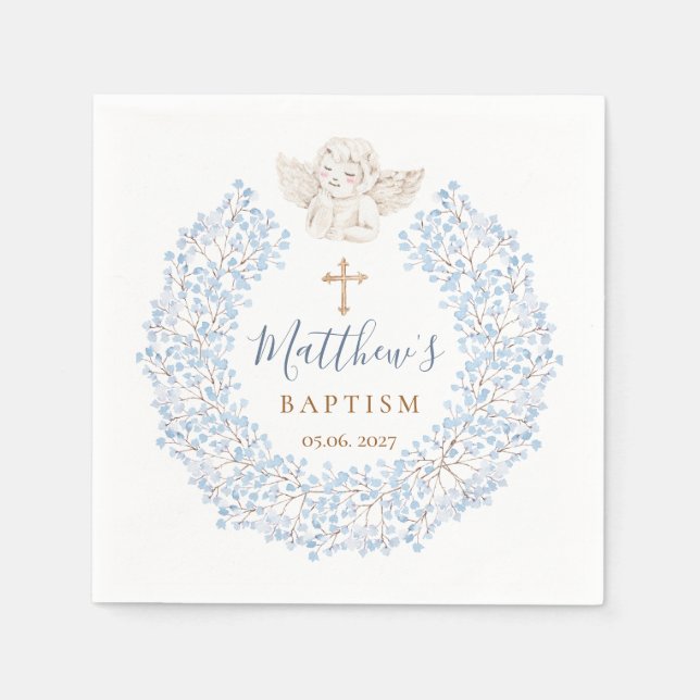 Serviette En Papier Croix d'Ange Floral Bleu Bébé (Devant)