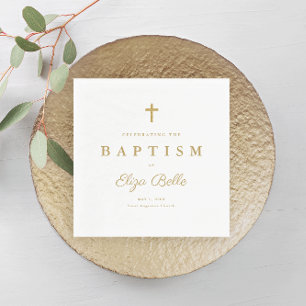 Serviette En Papier Croix de baptême pailletée or classique