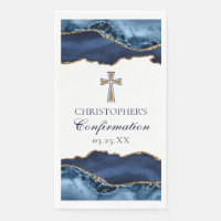 Croix de Confirmation Élégante Bleu Marine Or Pers
