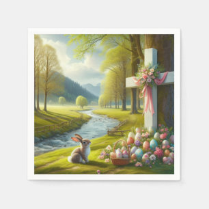 Serviette En Papier Croix de Pâques avec lapin et oeufs