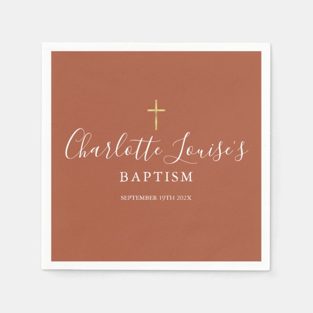 Serviette En Papier Croix d'or de Terracotta Baptême Christening (Devant)