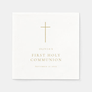 Serviette En Papier Croix d'or minimaliste Première communion sainte