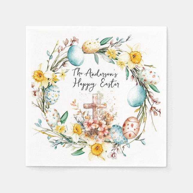 Serviette En Papier Croix et Pâques florales (Devant)