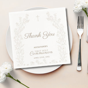 Serviette En Papier Croix florale Merci Première Sainte Communion