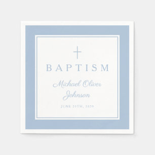 Serviette En Papier Croix religieuse moderne bébé bleu garçon baptême