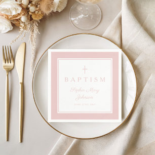 Serviette En Papier Croix Religieuse Rose Moderne Fille Baptême