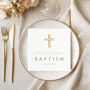 Serviette En Papier Croix Religieuse Taupe Baptême