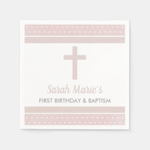 Serviette En Papier Croix rose Bébé fille premier anniversaire Baptême