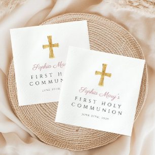Serviette En Papier Croix rose Fille religieuse Première Communion sai