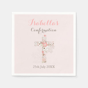 Serviette En Papier Croix rose vif nom fille confirmation na