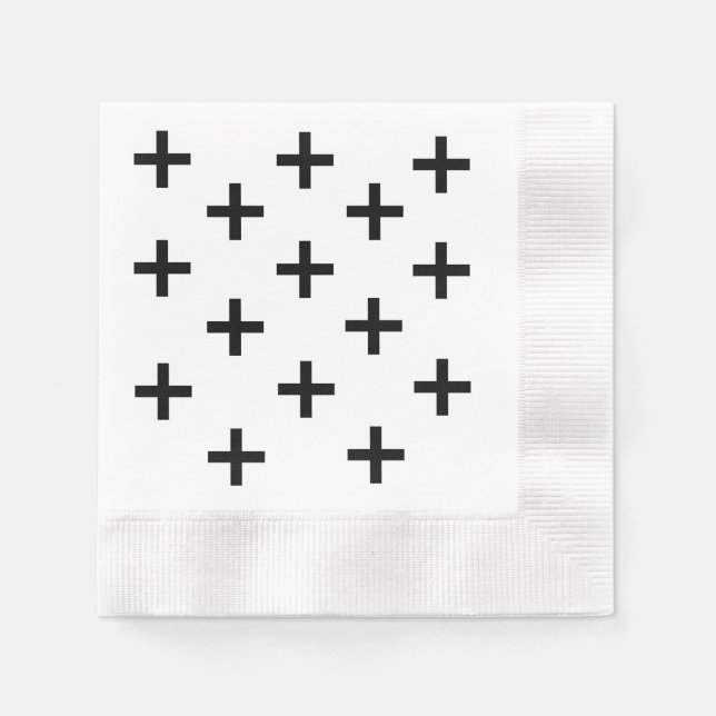 Serviette En Papier Croix suisse moderne blanche et noire (Devant)