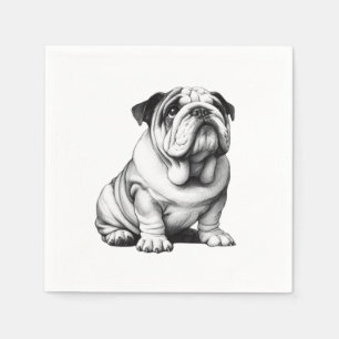 Serviette En Papier Croquis adorable de bulldog noir et blanc