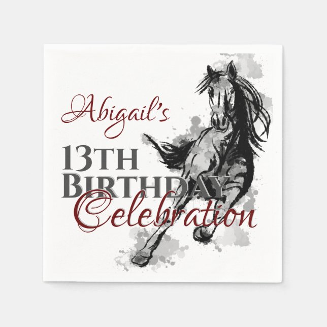 Serviette En Papier Croquis de cheval à galop personnalisé Anniversair (Devant)