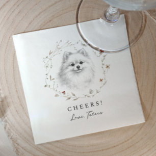 Serviette En Papier Croquis de chien Poméranie Fleur des champs Mariag